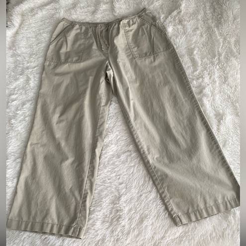 L.L.Bean  Classic Fit Sunwashed Pants Straight-Leg Crop Cotton Beige Size L Pet