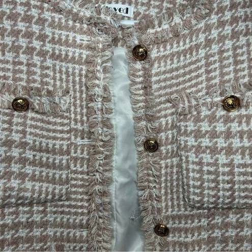 Houndstooth Beloved neutral pink fringe trim  tweed blazer size small