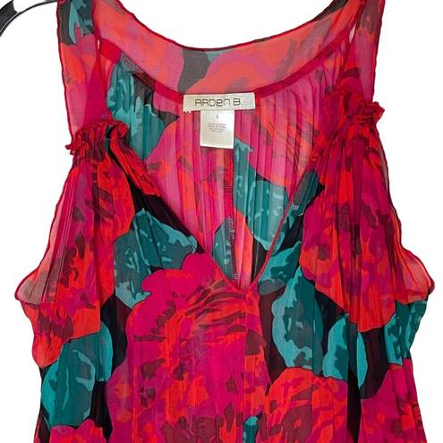 Arden B . Floral Sheer V-Neck Tank Top Sleeveless Swing Tunic Small Women Multi