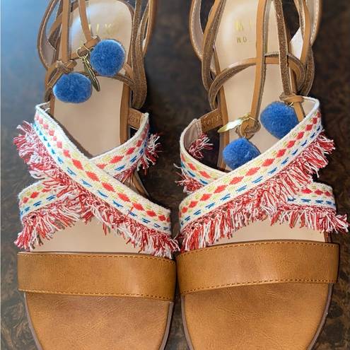 mix no. 6  Lex Embroidered Gladiator Boho Sandals Stacked Heel - size 10