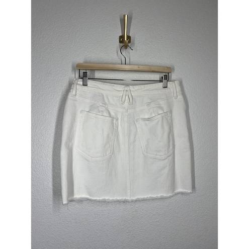 Good American  White Denim Mini Skirt 12/ 31 Exposed Full Zip Frayed