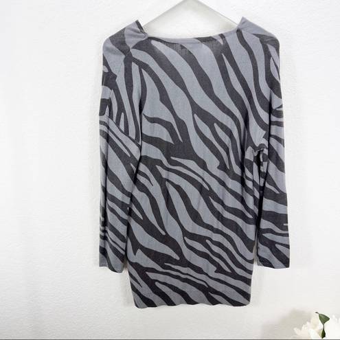 Natori  Grey Zebra Animal Print Cowl Neck Sweater Tunic Medium M