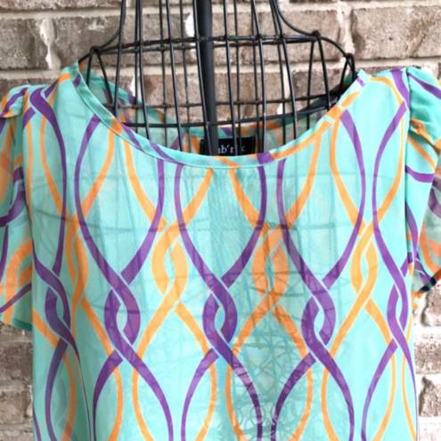 fab'rik  Blouse Small? Sheer Swing Back Flowy Abstract Artsy Festive Retr…