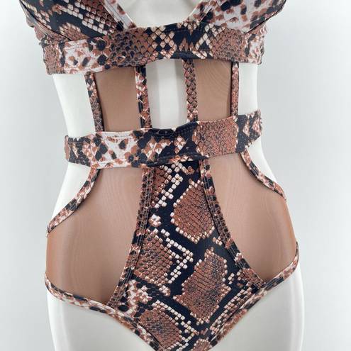 Matte Collection  Women’s Brown Snakeskin Mesh Cutout One-Piece Swimsuit Small