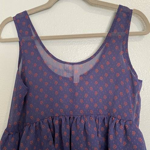 Route 66  Blue Sheer Floral Sleeveless Blouse Sz M