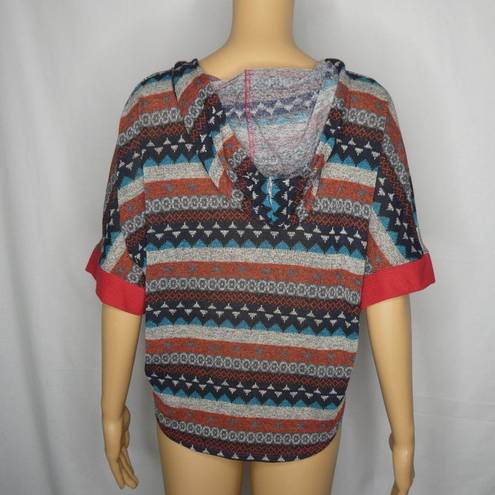 Toska  Boho Hooded Crop Sweater Top 1/2 Sleeve Hood Hoodie Ties Striped Large