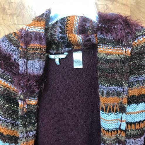 BKE  Size Small Crochet Open Front Cardigan Sweater Combination Deep Burg…