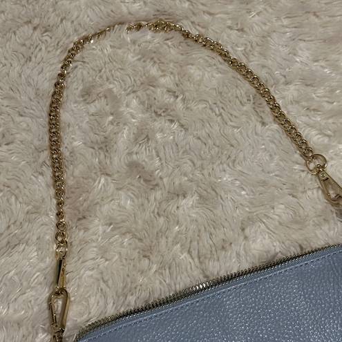 Vera Pelle Made in Italy Pebbled Leather Baby Blue Gold Chain Shoulder Bag Purse