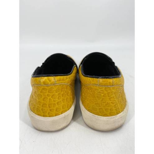 Burberry  Yellow Croc Textured Leather Slip-On Flat Sneakers Size 35