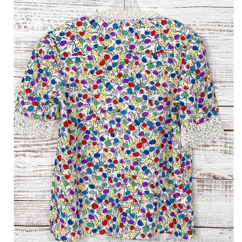 Oscar de la Renta Vintage Miss O by  Floral Short Sleeve Top Multi-Color Size XL