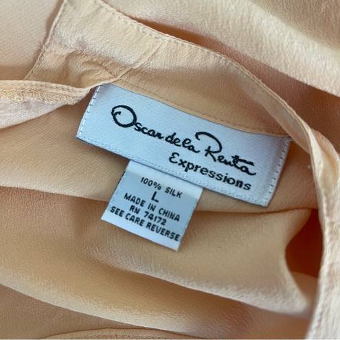 Oscar de la Renta Vintage  Expressions Peach Silk Short Sleeve Blouse Top Large