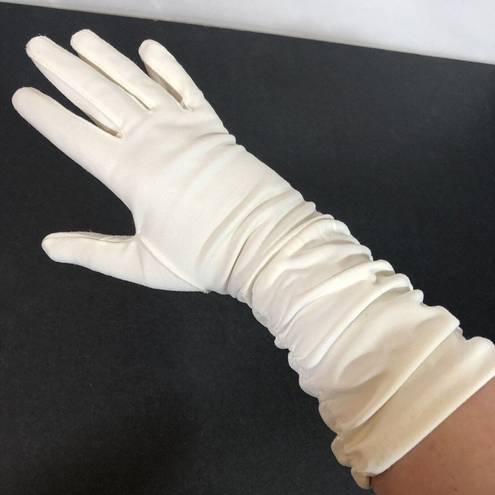 White Ruched Cotton Gloves Formal Prom Costume Small Retro Vintage Wedding Dance