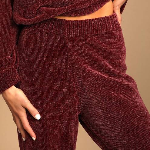 Lulus Weekend Chiller Plum Purple Chenille Knit Lounge Joggers