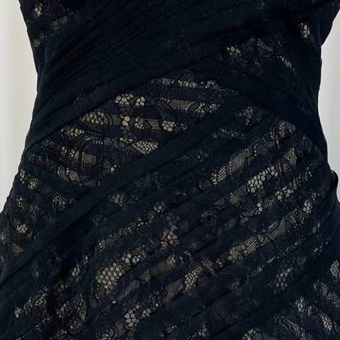 Monique Lhuillier  Womens 4 Cocktail Dress LBD Lace Bodycon Sleeveless Black Mini