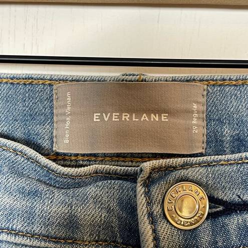 Everlane  Straight Leg Jeans Women's SZ 29 Blue Denim Mid Rise Frayed Hem Cropped