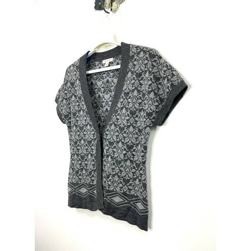 Coldwater Creek  One Button Short Sleeve Cardigan Sweater Pockets Damask Size S