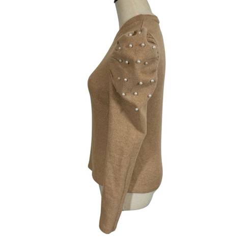 Tuckernuck  Pomander Place Puff Sleeve Pearl Sweater in Camel