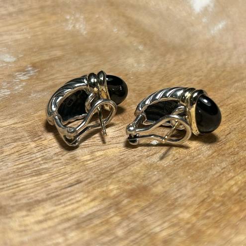 David Yurman  Black Onyx Sterling Silver & 14K Gold Cable Shrimp Post Earrings