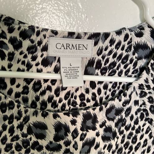 Carmen Marc Valvo  Peplum Blouse White Animal Print