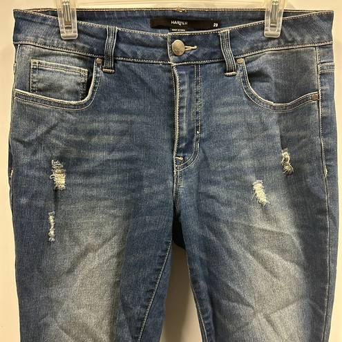 Harper  Destroyed Distressed Cuffed Mid Rise Stretch Denim Blue Jeans Women’s 29