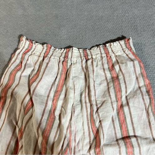 Marc New York  Andrew Marc Cream Pink Striped 100% Linen Pull On Culotte Pant L