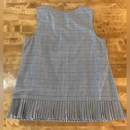 J.Jill  Plaid Gingham Pleated Hem Sleeveless Tank Top Black and White Medium