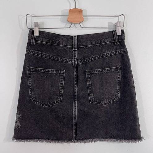 Mango  Women's Black Floral Embroidered A-line Denim Skirt Size XS