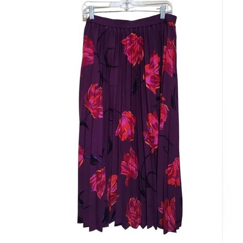 A New Day  Purple Floral Rose Print  Pleated Skirt Size Large