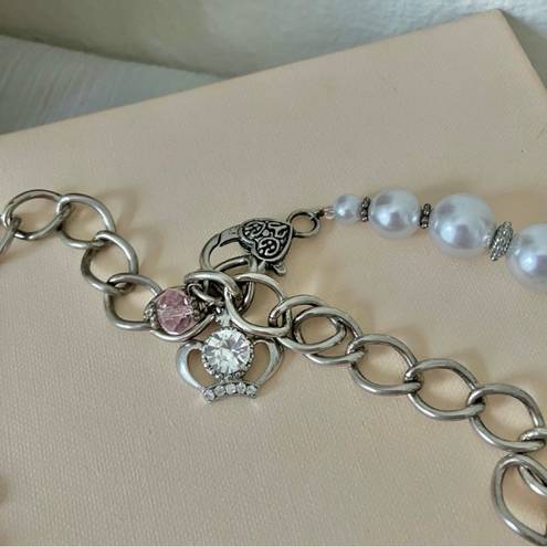 American Vintage Vintage “Laetitia” Silver Purple Pearl Necklace Chunky Chain Clasp Crown Y2K