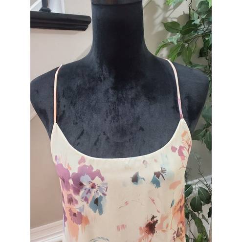 fab'rik  Women's Beige Floral Polyester Scoop Neck Sleeveless Casual Top Blouse S