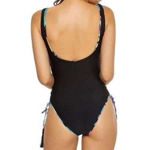 PilyQ NWT  BLACK FLORAL Aralia Lace Up Lola One Pice Swimsuit