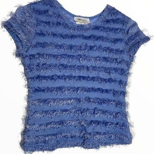 Amy Byer VTG  Eyelash Crop Sweater Crew Neck Pullover Blue Small