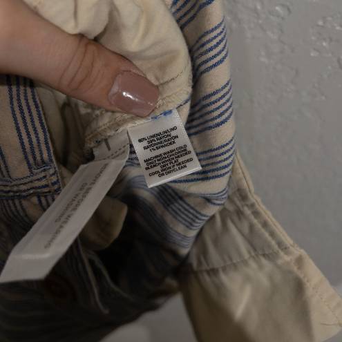 The Loft  Cream & Blue Stripe Marisa Linen Blend Crop Pants Size 4