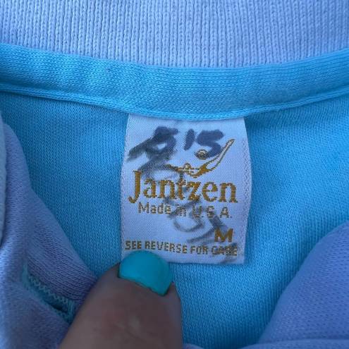 Jantzen Vintage 90s  pastel blue tropical fish ringer polo shirt