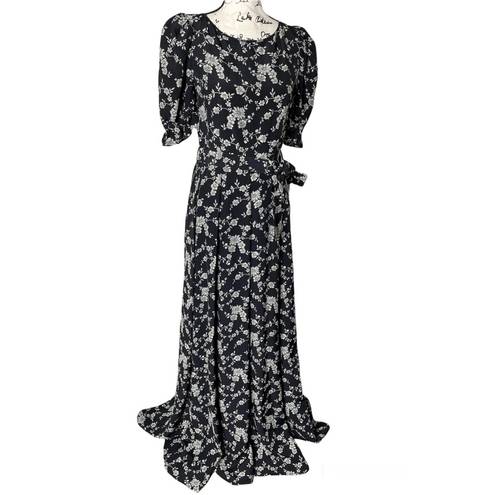 Krass&co  black floral puff sleeves maxi gown size small