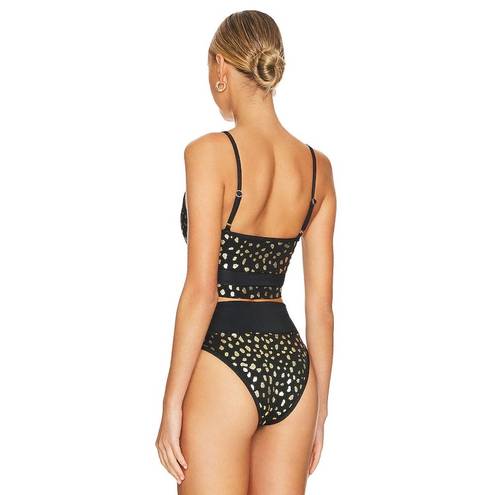 Beach Riot  High Rise Cheeky Emmy Ribbed Bikini Bottoms in Black Gold Spot XS