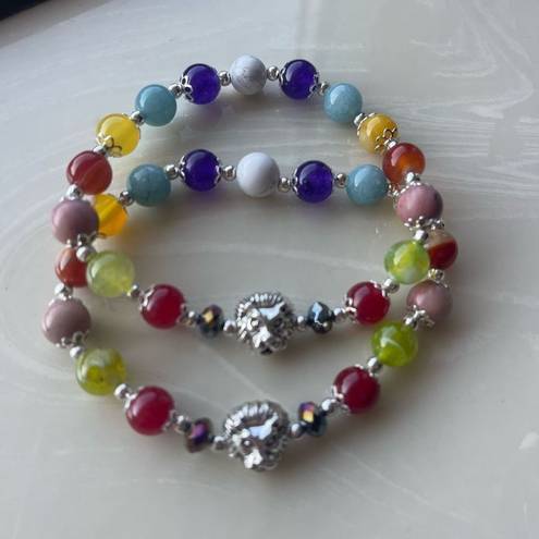 Head Lion  one NEW stretch bracelet beaded rainbow carnelian rhodonite Amazonite