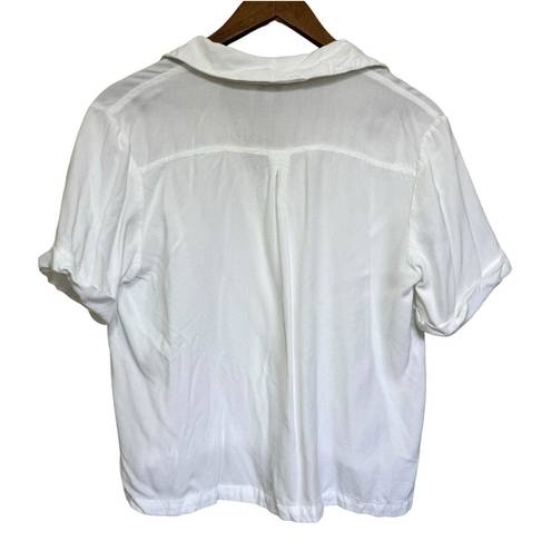 Sim & Sam  Cropped Button Up Blouse Womens XL White Rayon Minimalist Neutral Boho