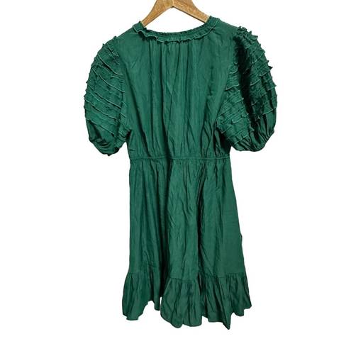 The Moon Day +  emerald green ruffle puff sleeve satin mini dress Small NEW