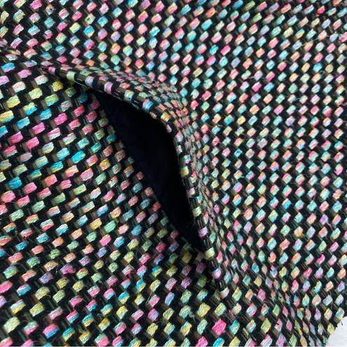 Doncaster  Neon Rainbow Silk Tweed Open Front Crop Blazer Jacket Black Multi 6