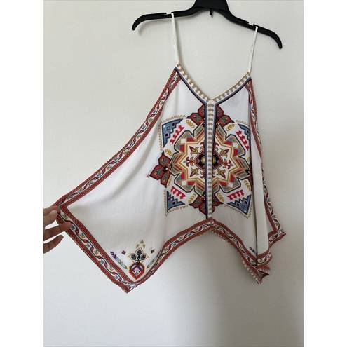 True Craft Flying Tomato Red White Adjustable Spaghetti Strap Boho Rayon Crop Top Size S