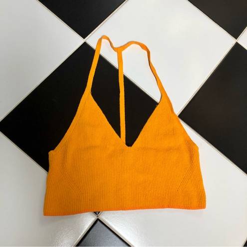 Rag and Bone  Soleil Ribbed Bra Crop Halter Top Cotton Marigold Orange-Yellow sz L