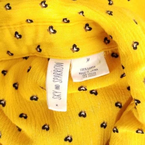 Sky And Sparrow Yellow Button Front Top Long Sleeve Crop Top Size M