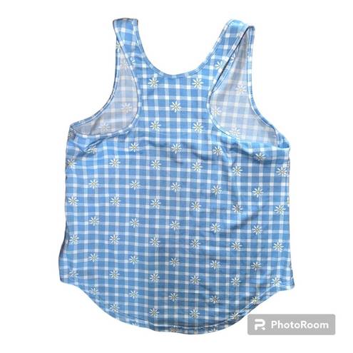 Cynthia Rowley  Blue Plaid Daisy Print Racerback Tank