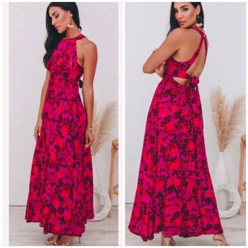 Abel the label Floral Charlotte Halter Maxi Dress Purple Pink XS