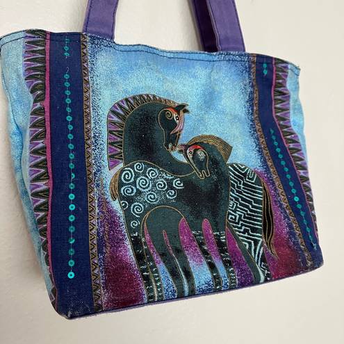 indigo. Laurel Burch Horses Medium Tote Crazy Horse Girl Watercolor Purse Bag