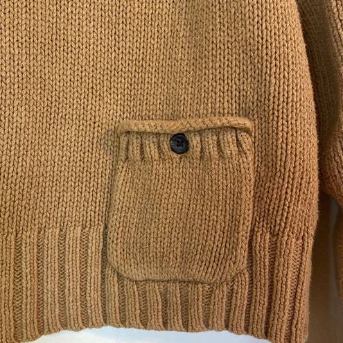 Fossil  Women’s Tan Long Sleeve 100% Cotton Chunky Crewneck Cropped Sweater Small