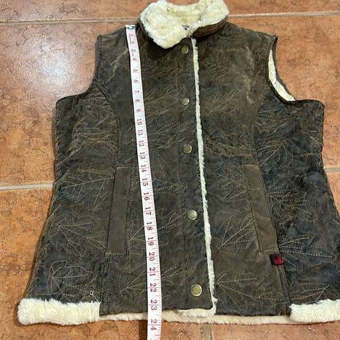 Woolrich  Saddle Brown Leaf Embroidered Faux Sherpa Lined Vest Jacket Sz M