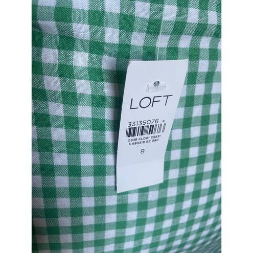 The Loft NWT Gingham Linen Blend Side Slit Midi Skirt in Green & White Size 8