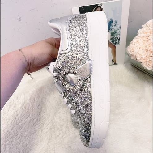 Jimmy Choo  Platinum Glitter & Crystal Osaka Sneakers